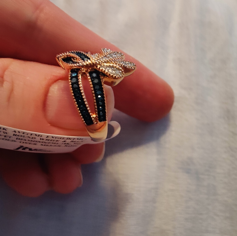 Park avenue round white and blue diamond rose gold over sterling silver ring, 9 - Picture 3 of 6